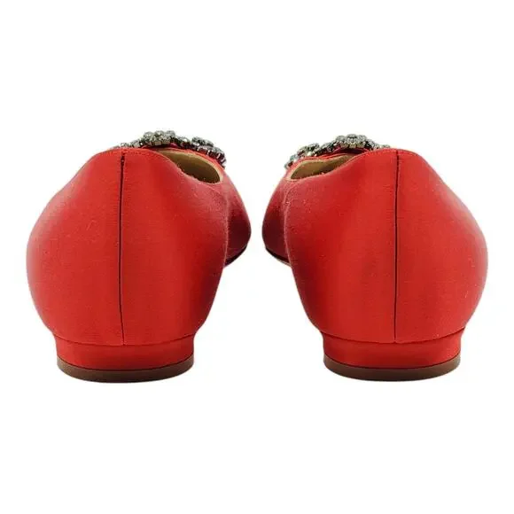 Manolo Blahnik Hangisiflat Jewel Buckle Flat Pumps - Satin - Red 35 5US $1095 - Picture 4 of 9